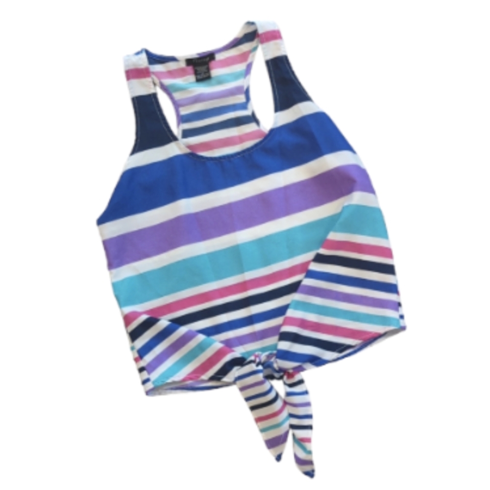 Timing Razor Back Tank with Front Tie Multi Color Stripes Size Medium